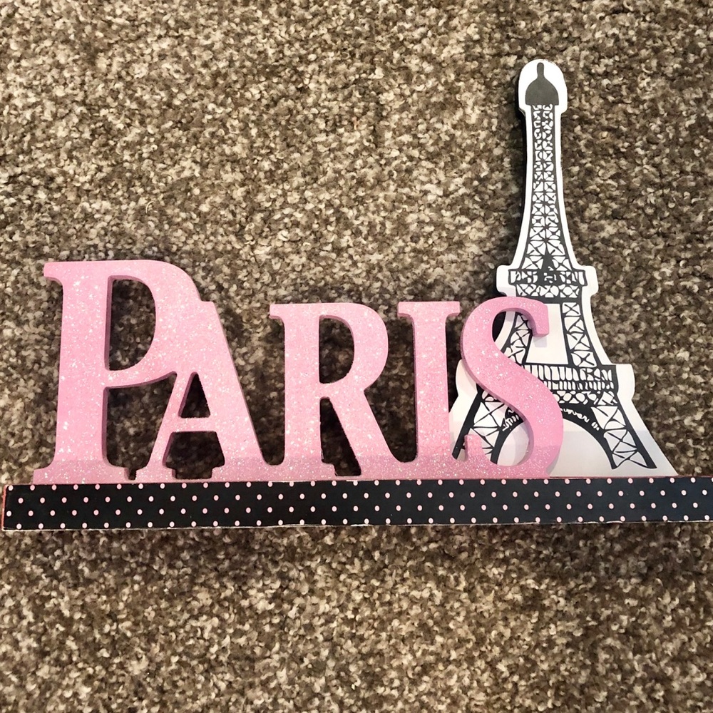 Paris Eiffel Tower Sign Decoration Pink Sparkle